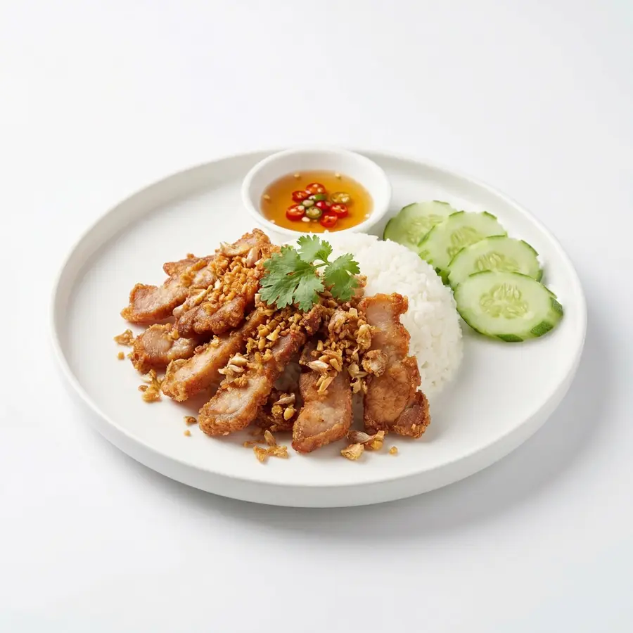 ข้าวหมูทอดกระเทียม