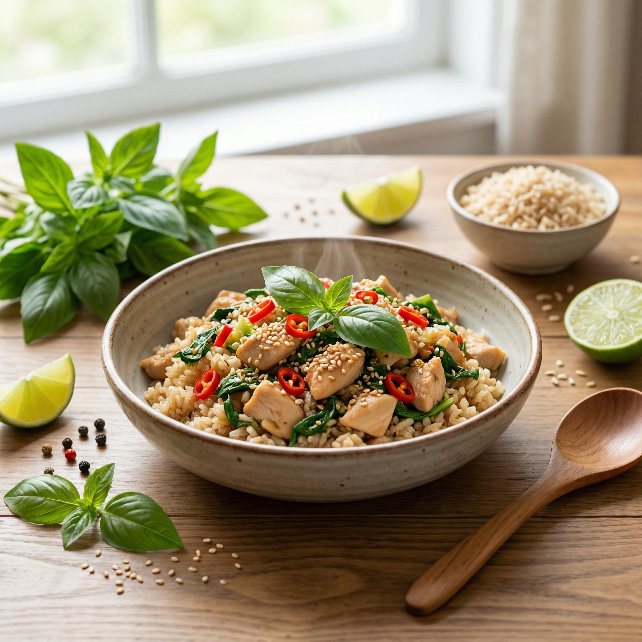 Brown Rice Basil Chicken Stir-Fry
