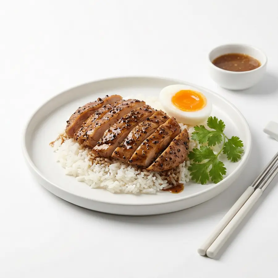 ข้าวหน้าไก่อบพริกไทยดำ
