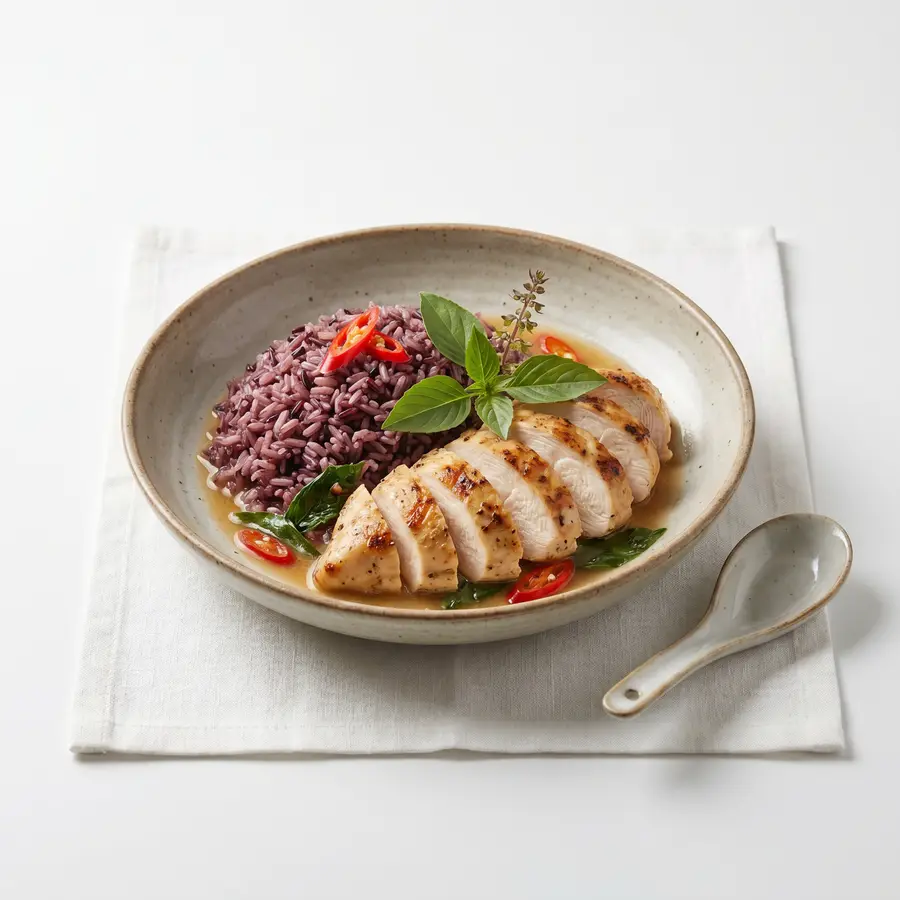 สูตรข้าวไรซ์เบอร์รี่กะเพราอกไก่