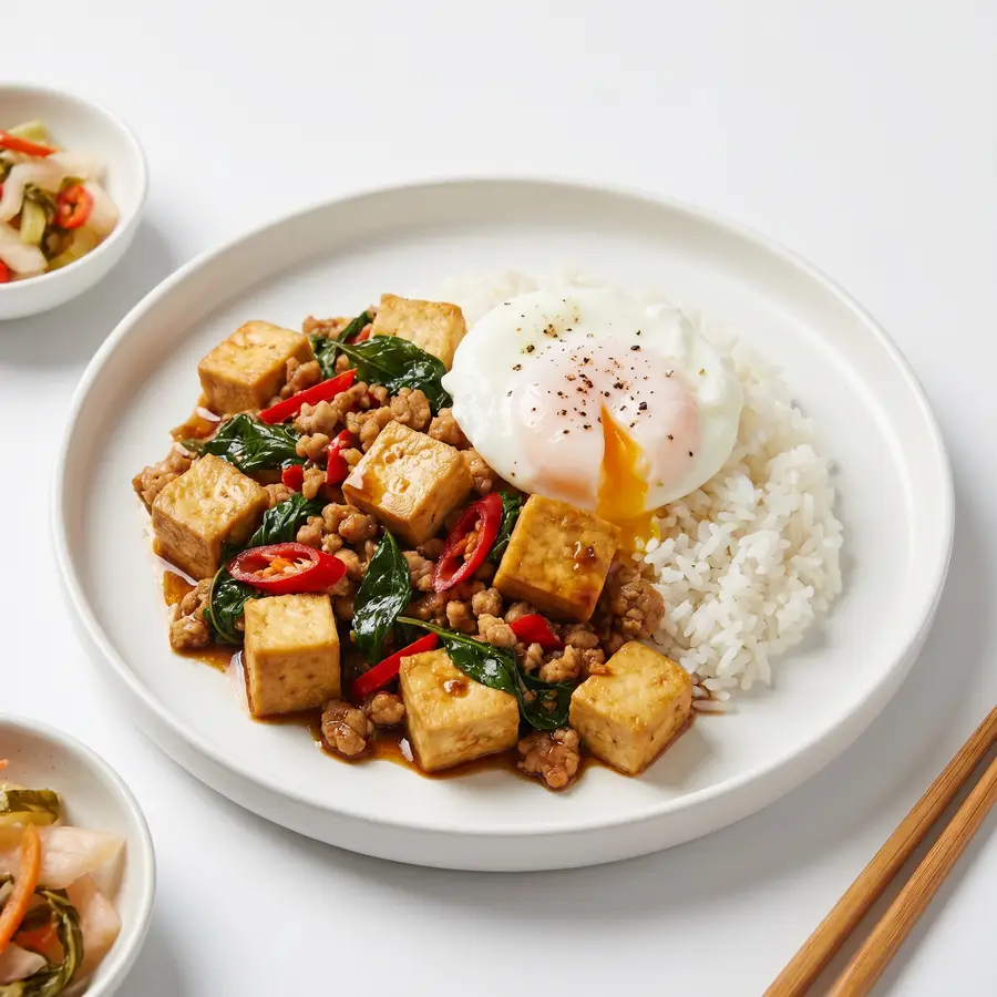 สูตรข้าวกะเพราเต้าหู้ไข่ดาวน้ำ