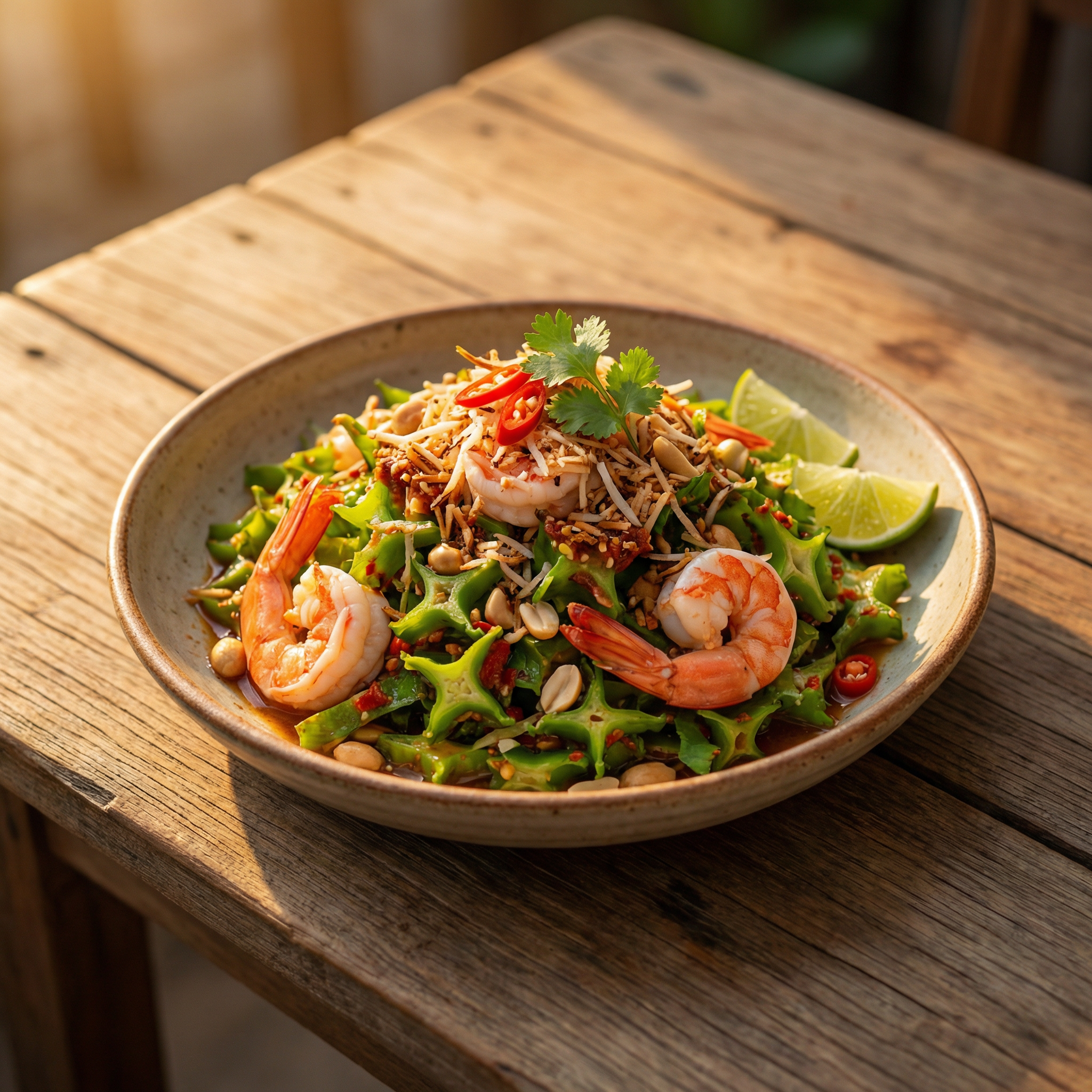 ยำถั่วพูกุ้งสด